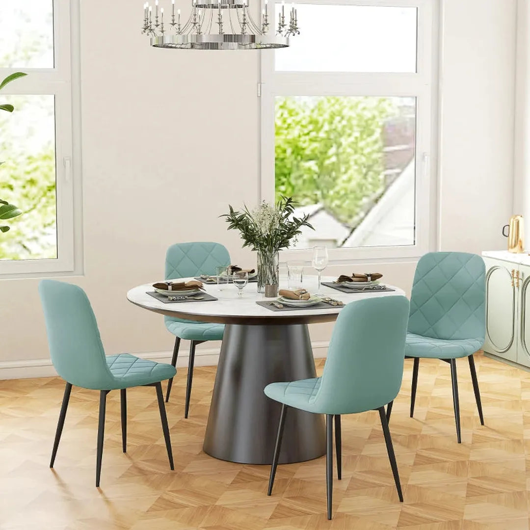 Set van 4 gestoffeerde keukenstoelen – hoge rugleuning – stalen poten – fluwelen stof