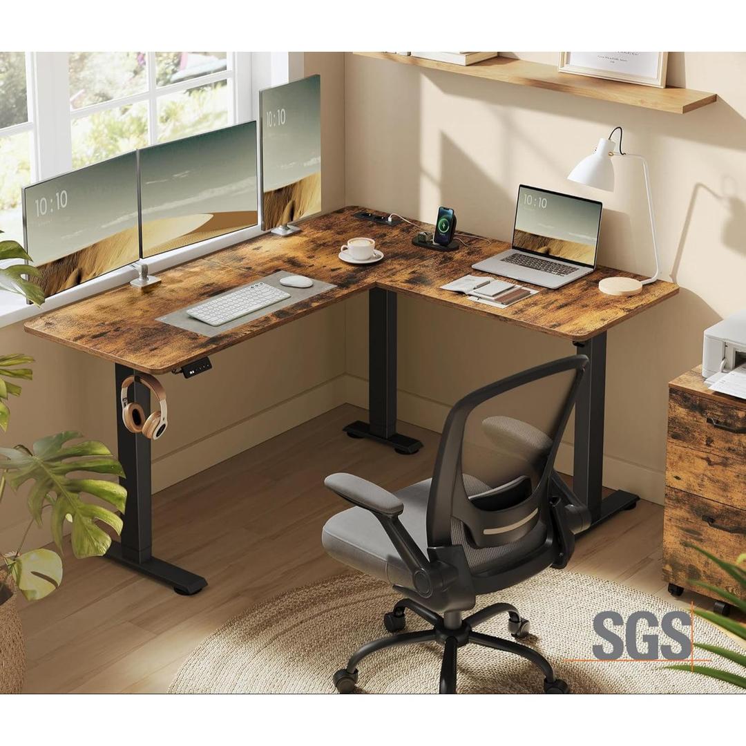 Elektrisch verstelbaar hoekbureau – L-vormig – 140 x 160 cm – met ingebouwd stopcontact en USB – geheugenfunctie – 72-120 cm hoogte verstelbaar