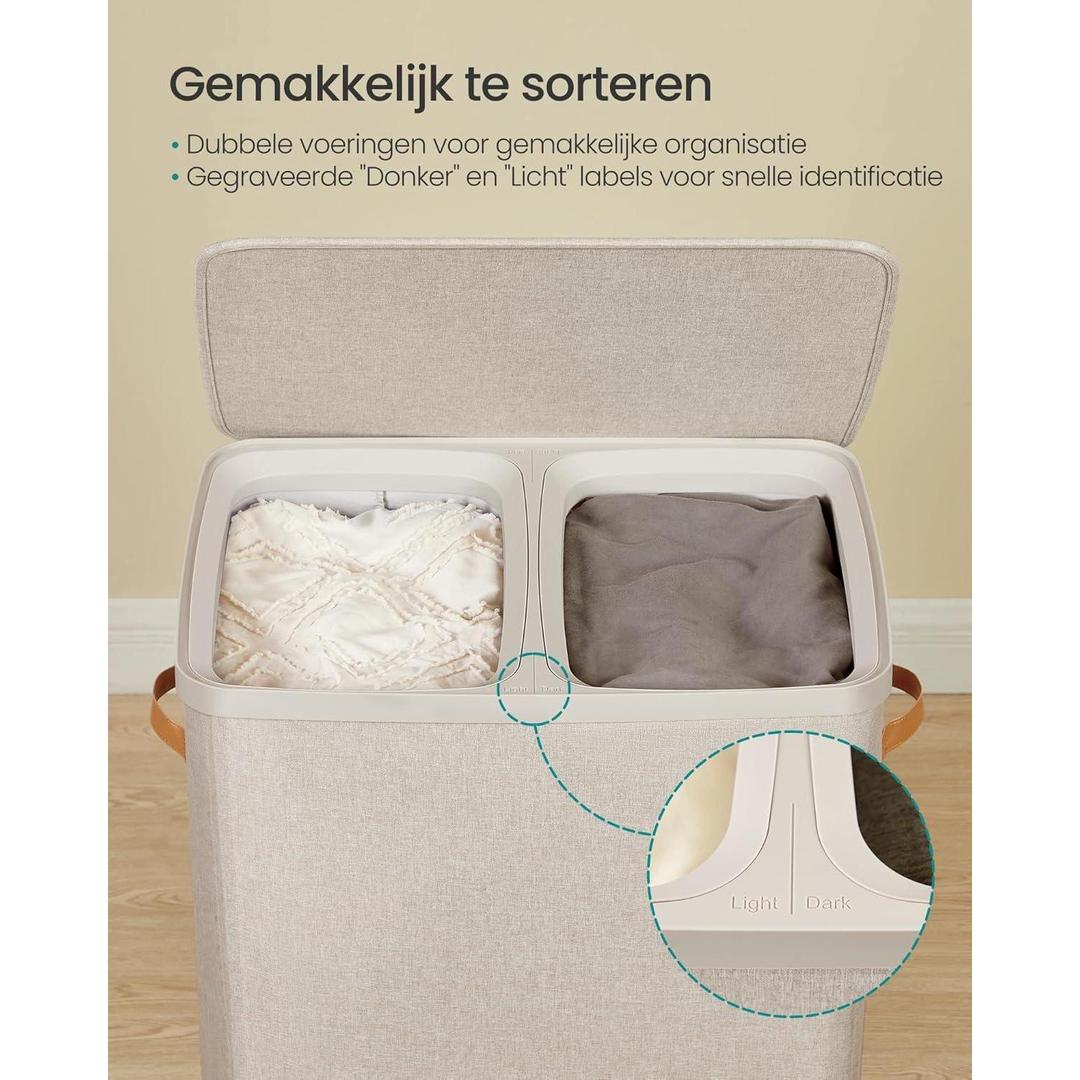 Wasmand met 2 compartimenten – 170 liter – met deksel en handgrepen