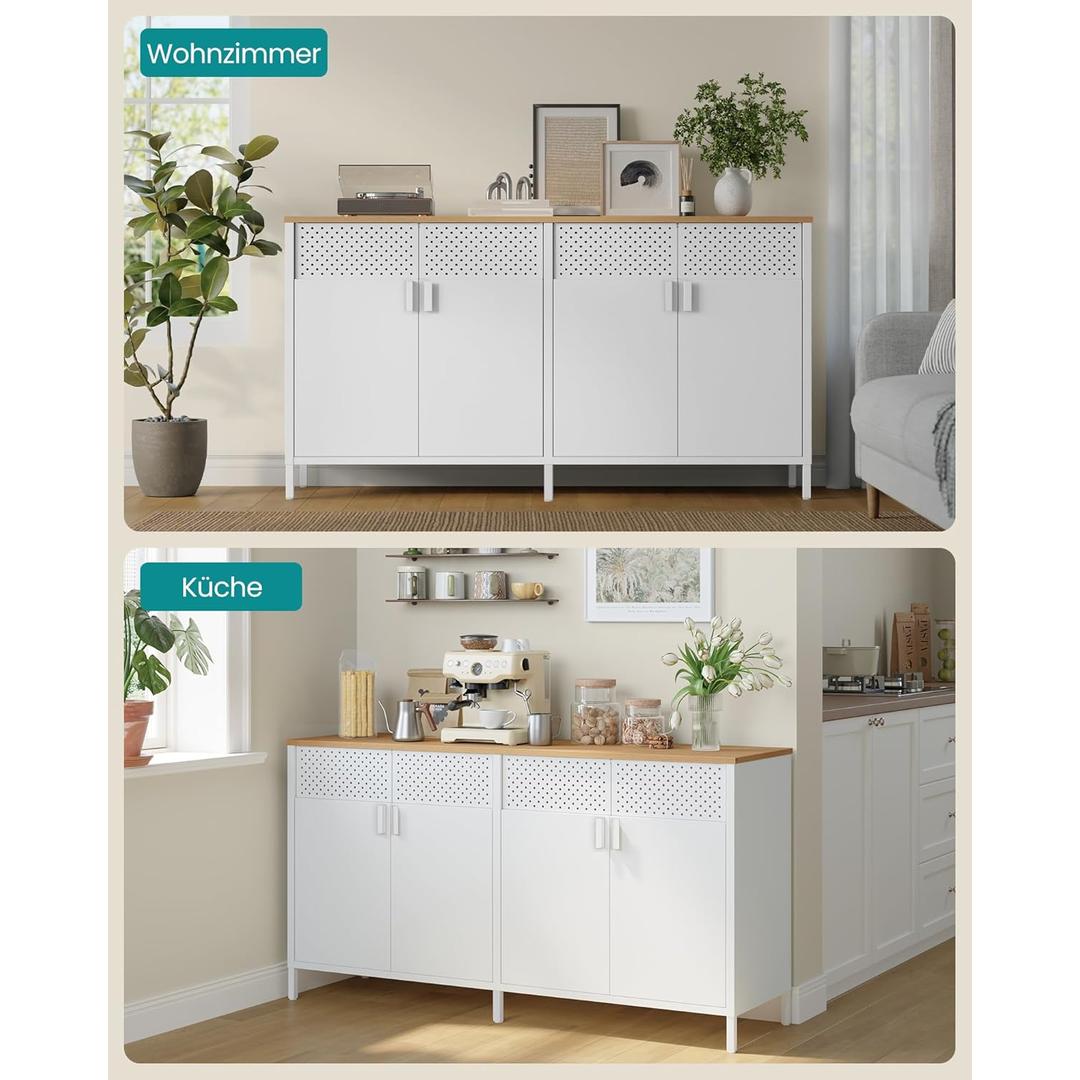 Metalen opbergkast met 4 deuren – verstelbare legplank, stalen frame, 141 cm breed