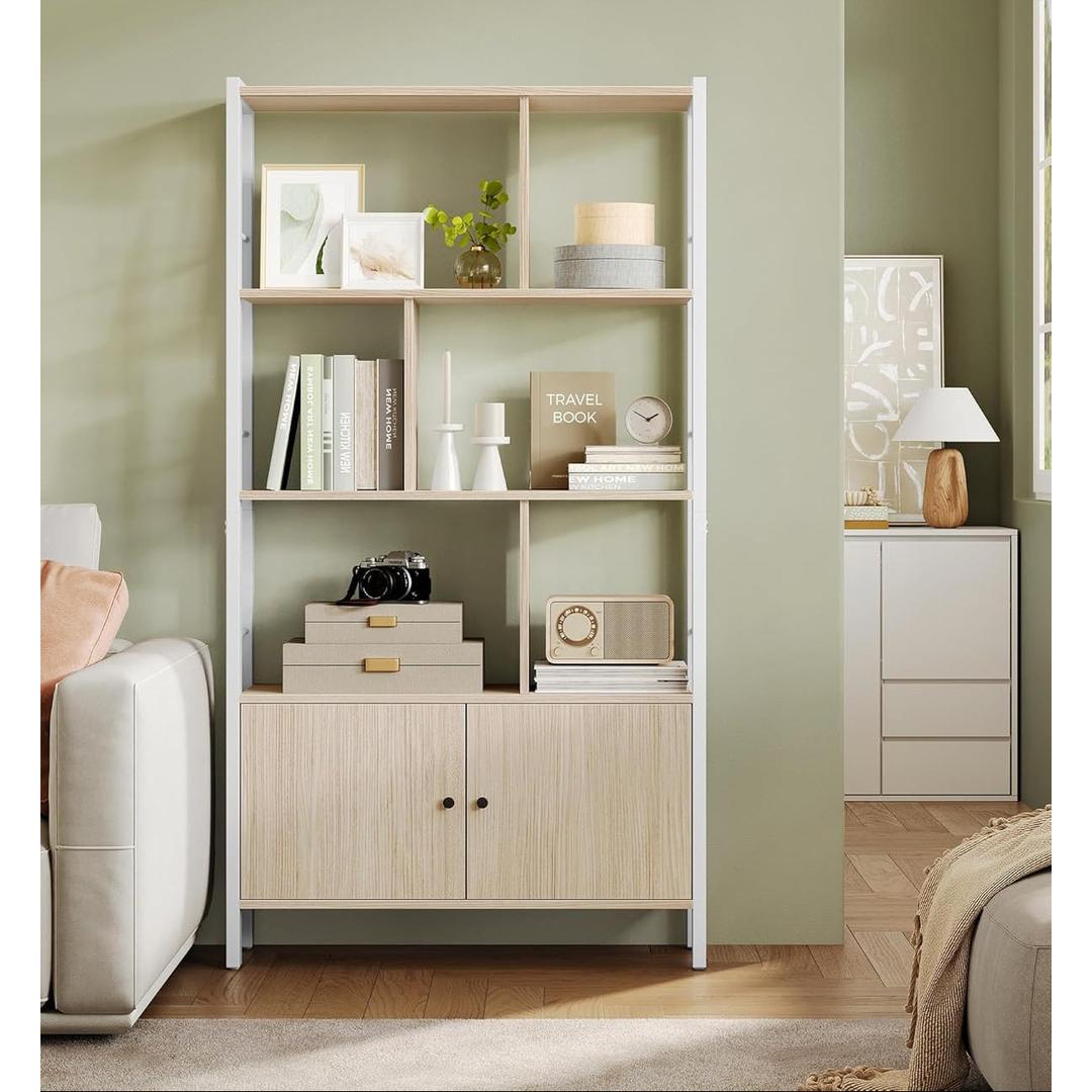 Boekenkast met kastdeuren – industriële stijl, 4 open legplanken, staal en houtspaanplaat, 154,5 cm hoog