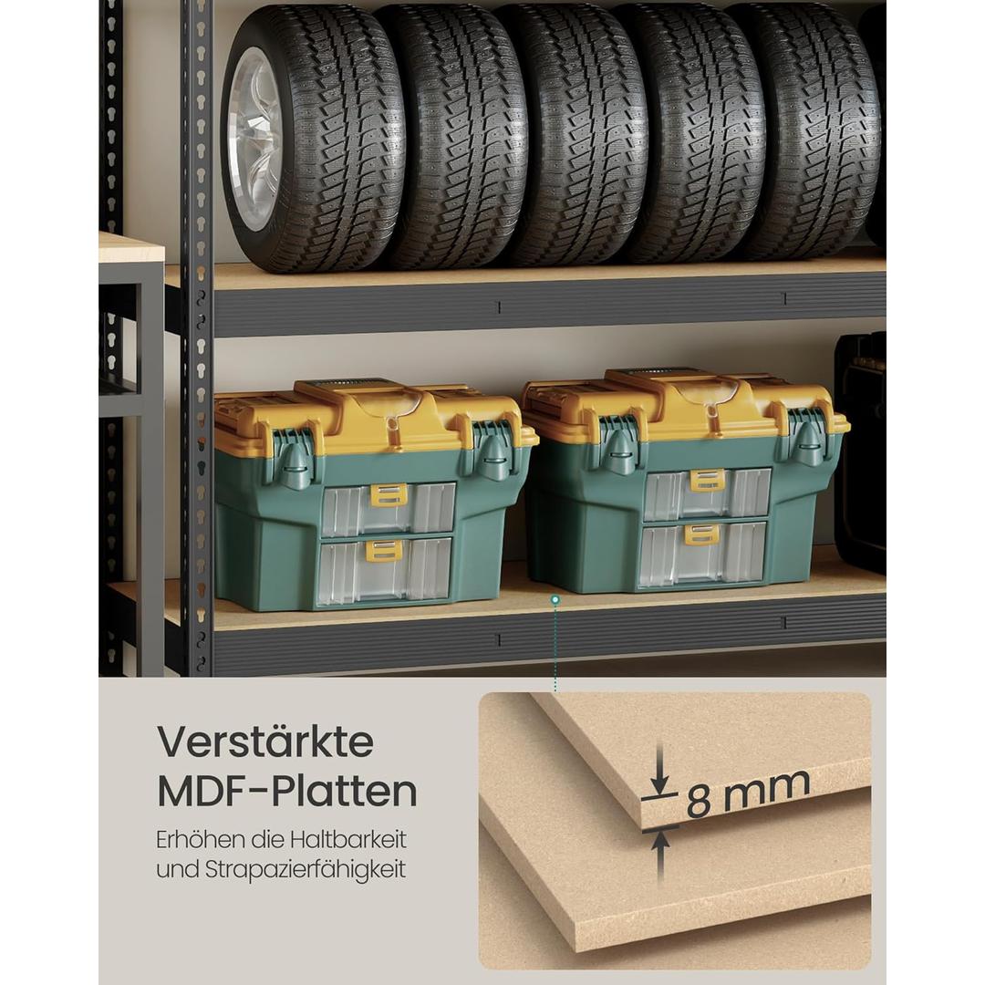 Zwaar belastbaar opslagrek – 4 verstelbare legplanken, staal/MDF, 200 cm breed, max. 2000 kg