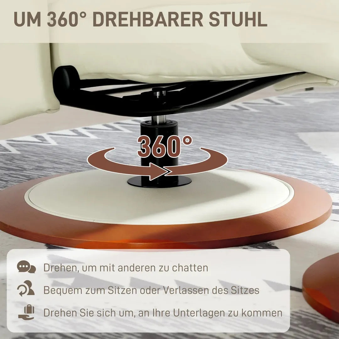 Relaxfauteuil met Ottoman – Draaiend en Verstelbaar Ligbed – Zwart en Bruin Kunstleer