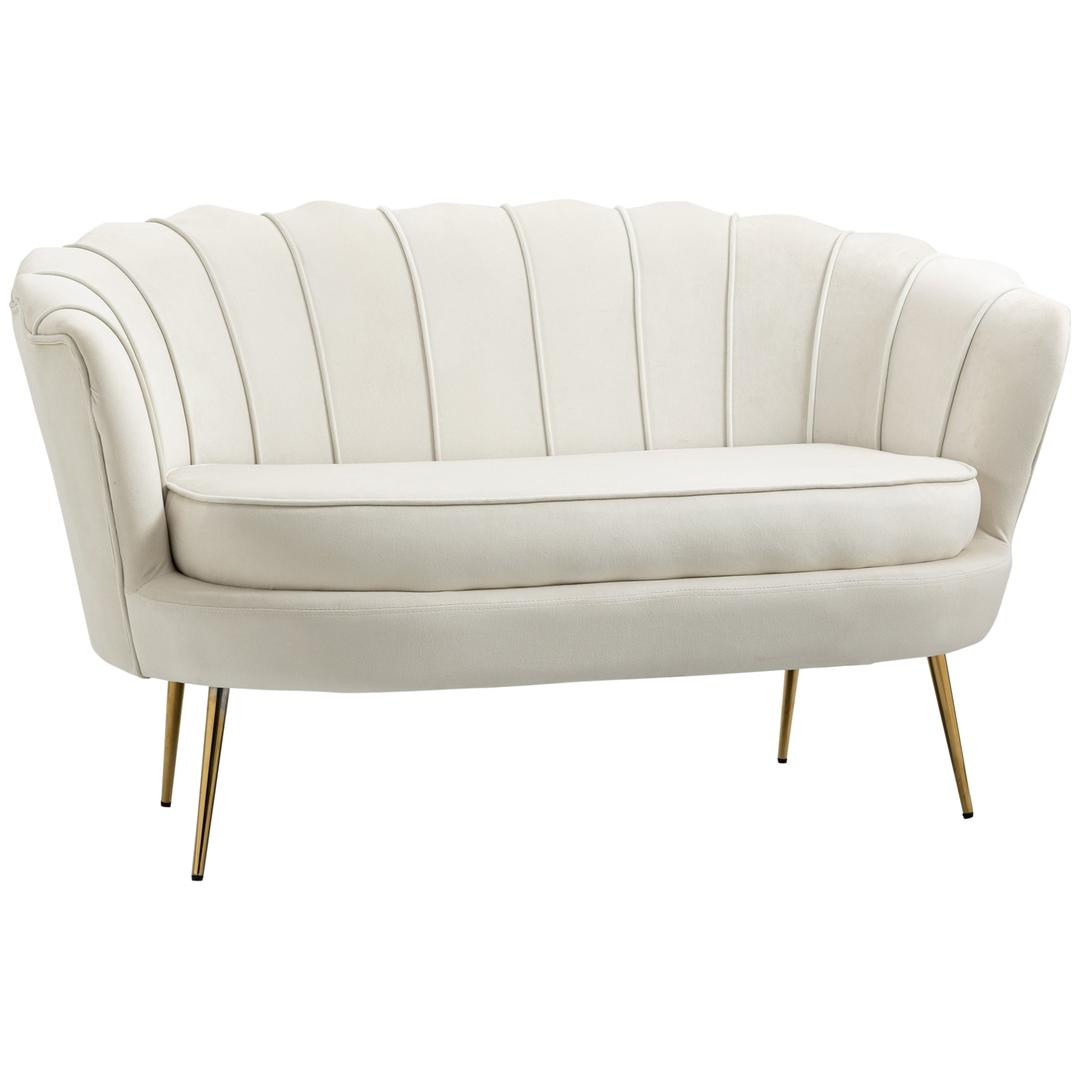 Bank 2-Zits – Stoffen Bekleding in Fluweeloptiek – Crème/Goud – Belastbaar tot 150 kg