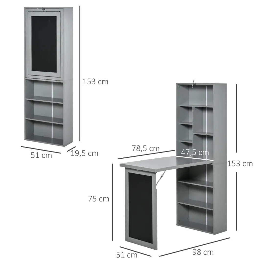 Inklapbare eet- en werktafel met 6 vakken – boekenplank met 3 planken – computertafel – metalen frame – E1 spaanplaat