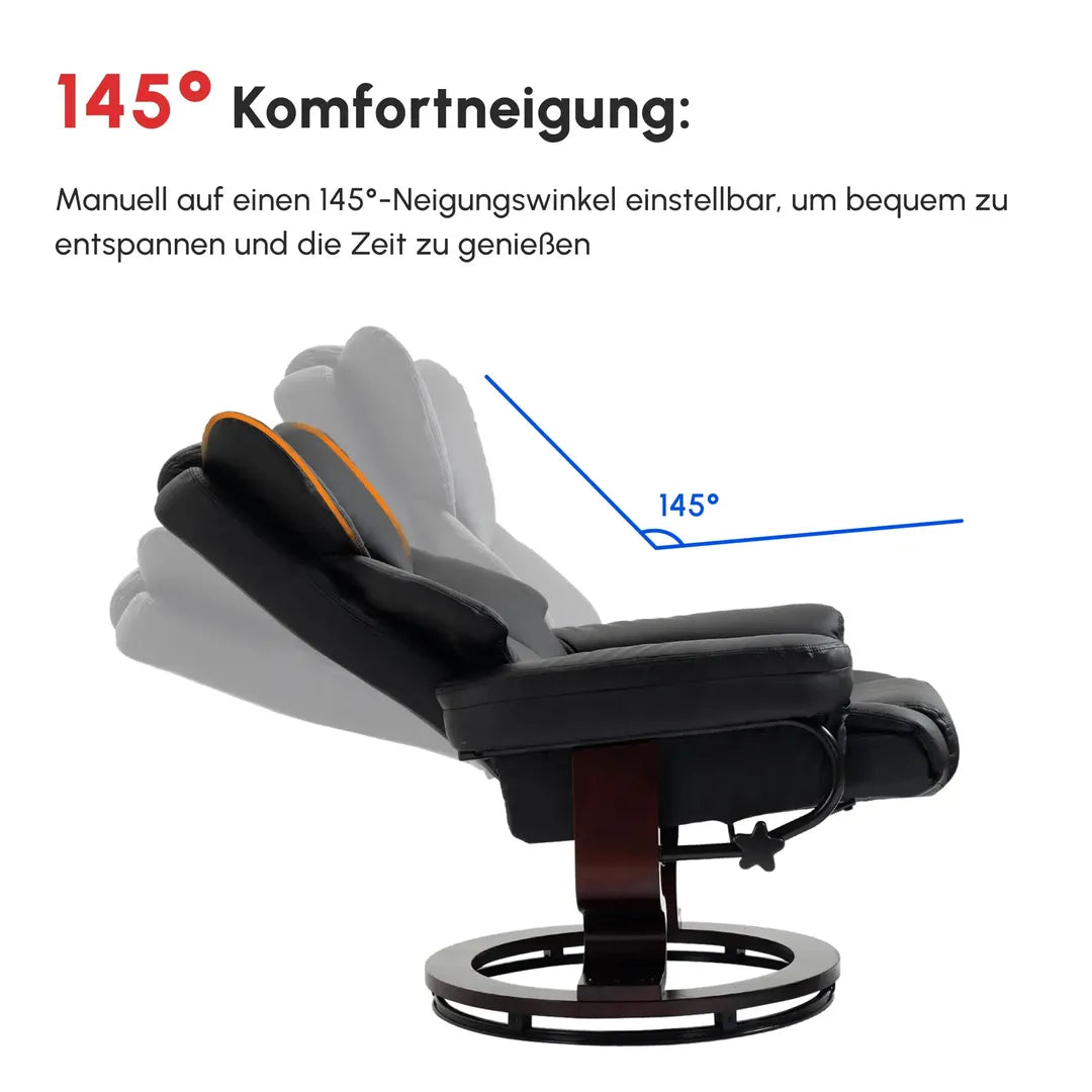 Fauteuil met Hocker – Draaibare Relaxstoel met Ligfunctie van Kunstleer en Metalen Frame, Crème, 80 x 79 x 100 cm