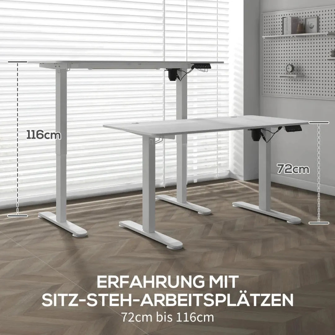 Elektrisch verstelbaar bureau wit – Zit-sta tafel 140x70 cm met geheugenfunctie, 4-delige tafelblad, anti-collisie en oververhittingsbeveiliging