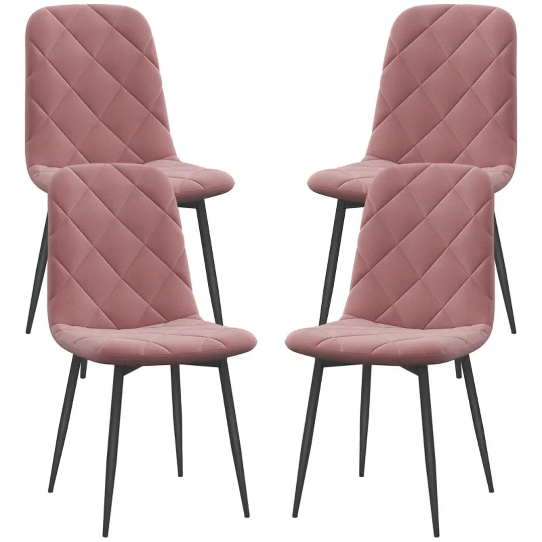 Set van 4 gestoffeerde keukenstoelen – hoge rugleuning – stalen poten – fluwelen stof