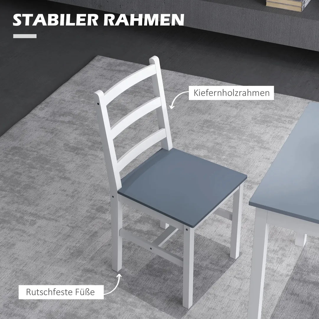 Eettafelset voor 2 Personen – 1 Tafel, 2 Stoelen van Grenenhout – Wit en Grijs