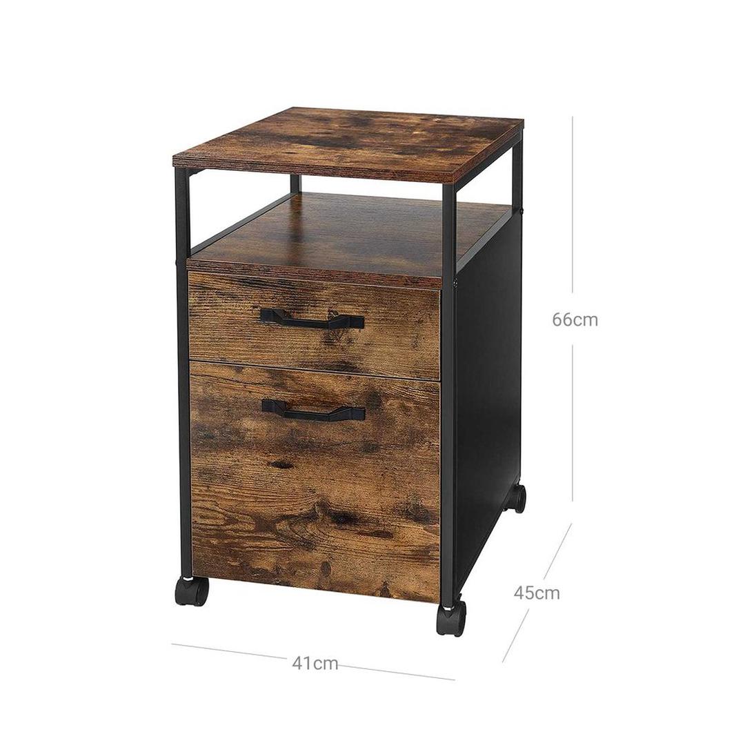 Verrijdbare Archiefkast met 2 Lades – Afsluitbare Opbergkast op Wielen voor Kantoor en Thuiswerkplek
