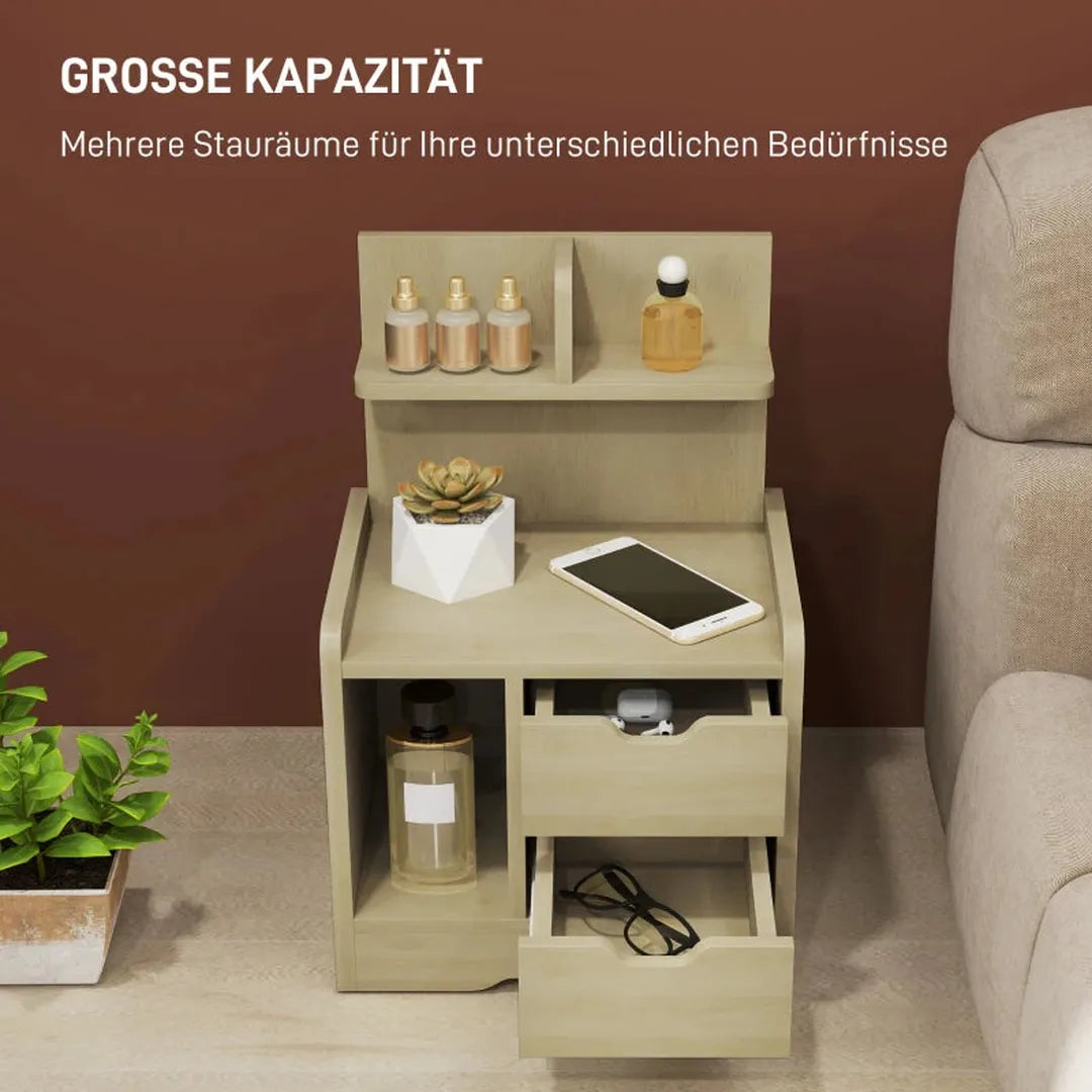 Nachtkastje met 2 lades en open vak – Bedkast van houtdecor – 40x30x60 cm