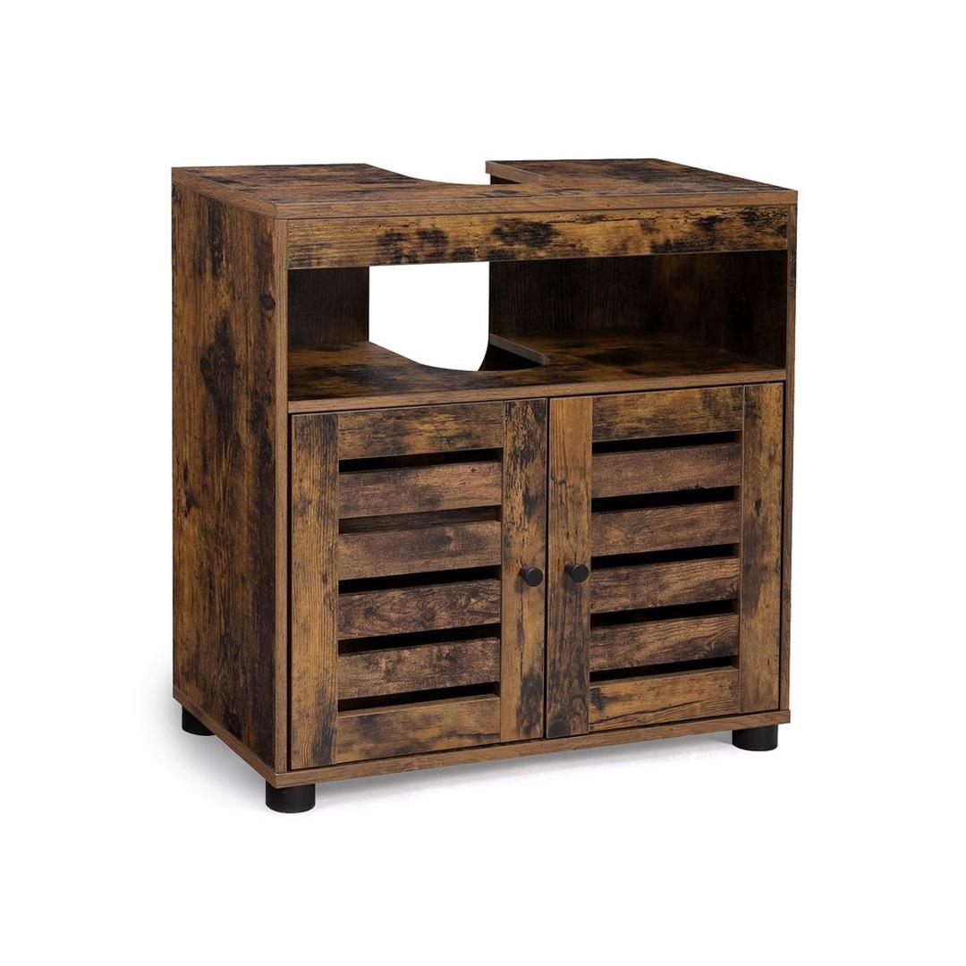 Wastafelonderkast in Vintage Bruin – Badkamerkast met Open Vak en Verstelbare Plank, 60 × 30 × 63 cm