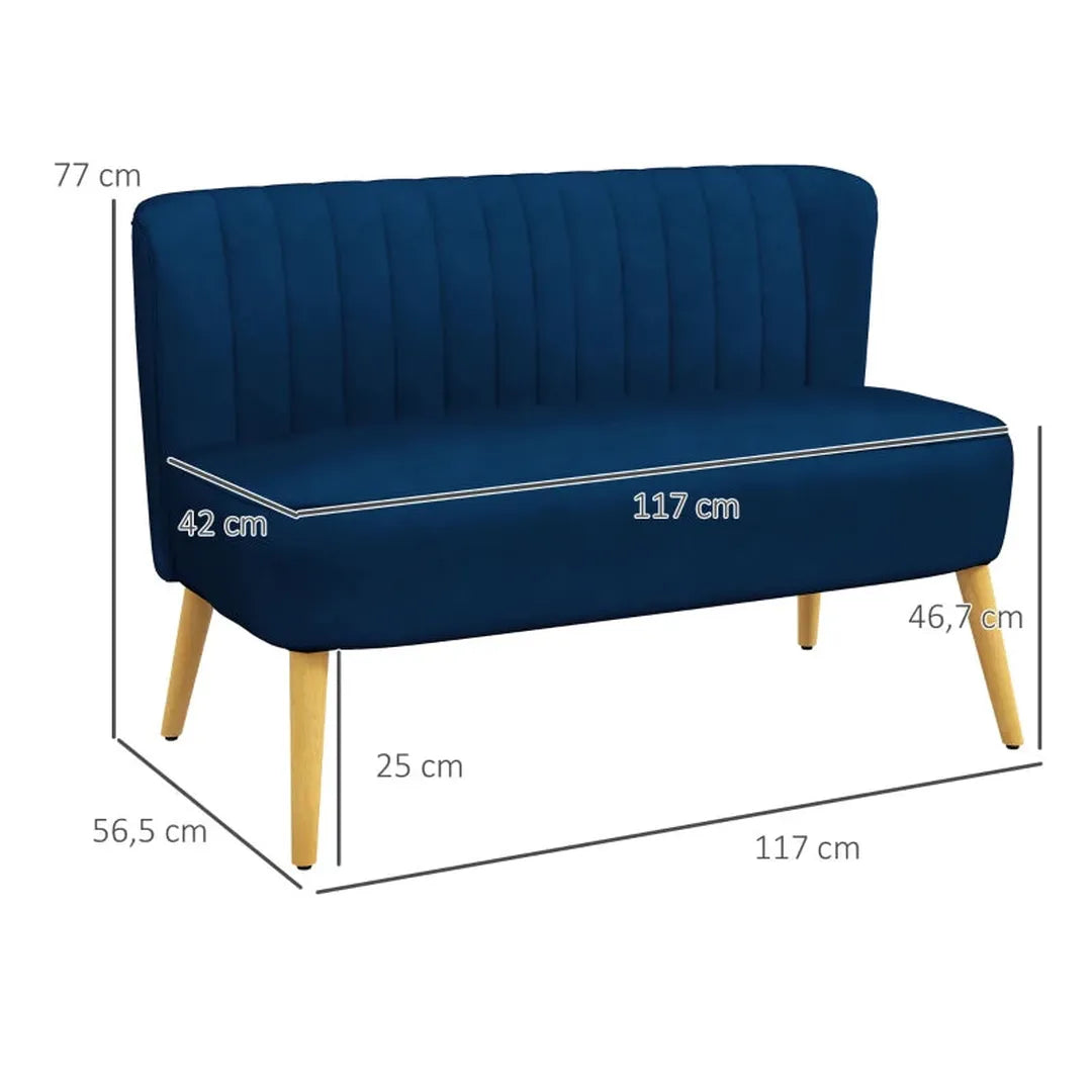 2-zits stoffen bank – gestoffeerd met fluweelachtig polyester – donker groen – houtframe – 117 x 56,5 x 77 cm