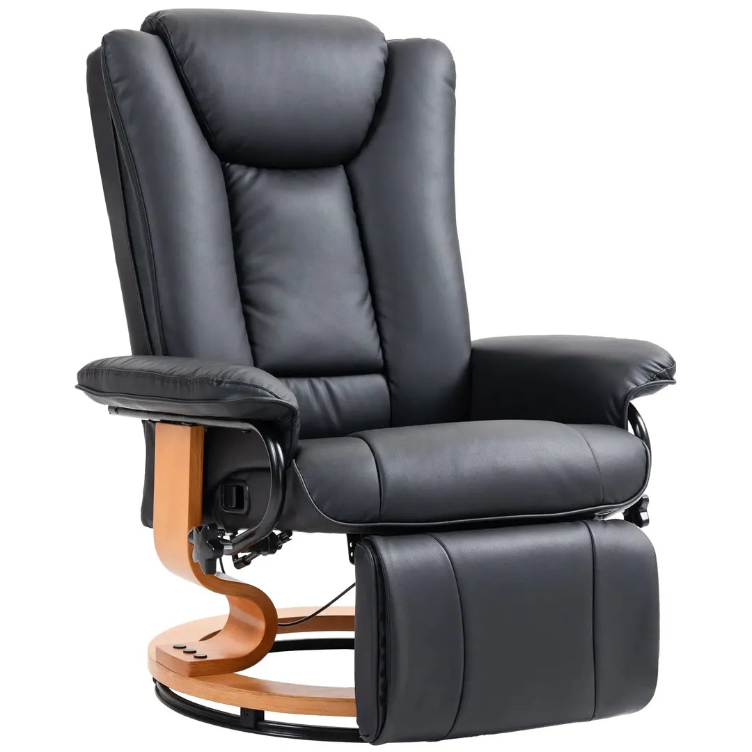 Relaxfauteuil met Ligfunctie – Draaibaar – Kunstleer Zwart – Stalen Frame – Max. 150 kg