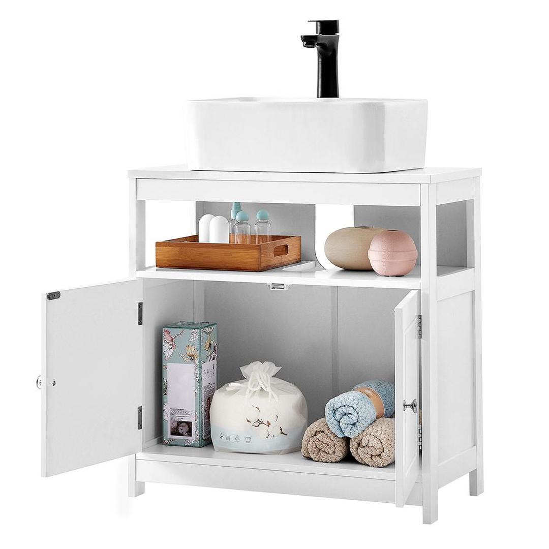 Wastafelonderkast in Mat Wit – Badkamermeubel met Open Vak en Opbergruimte, 60 × 30 × 60 cm