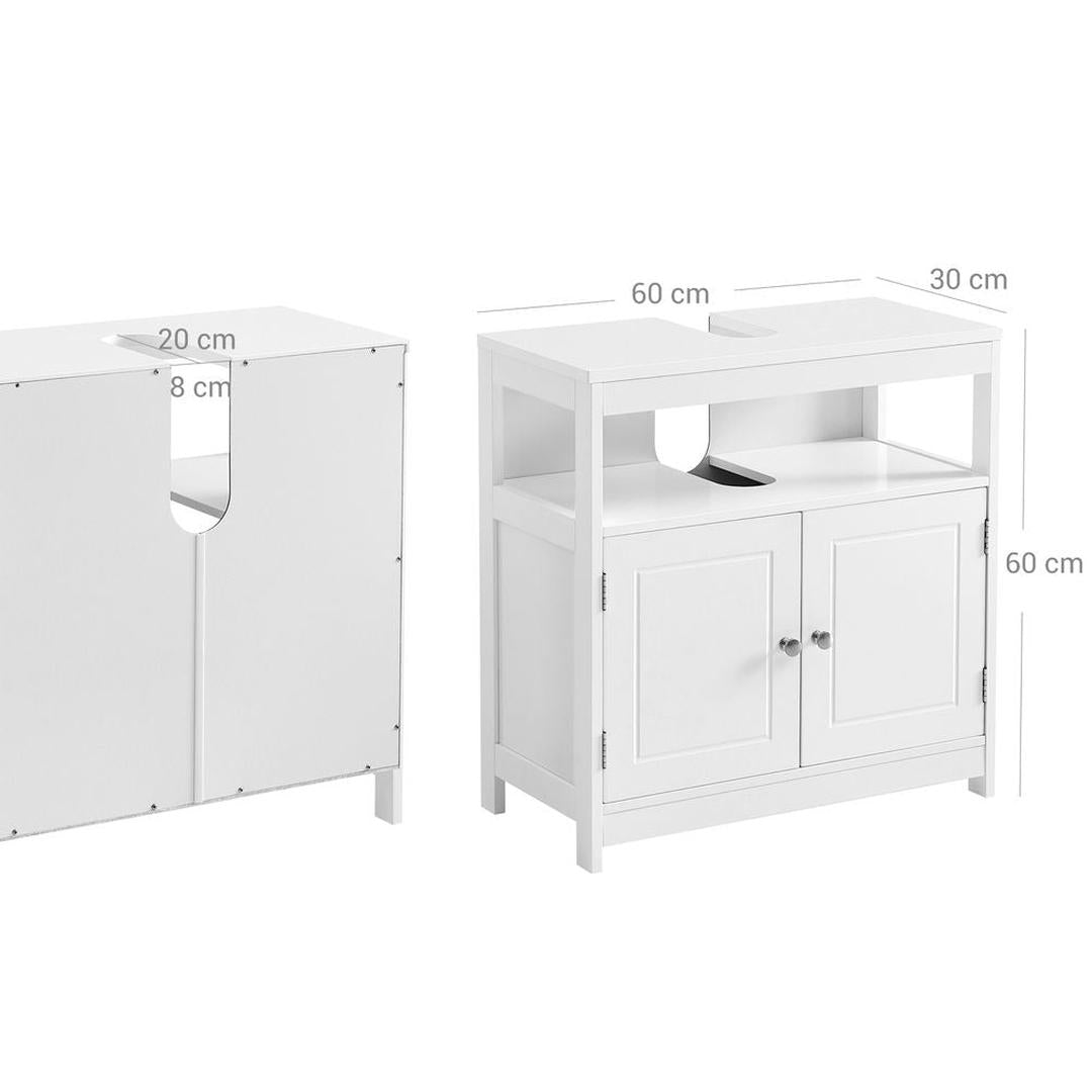 Wastafelonderkast in Mat Wit – Badkamermeubel met Open Vak en Opbergruimte, 60 × 30 × 60 cm