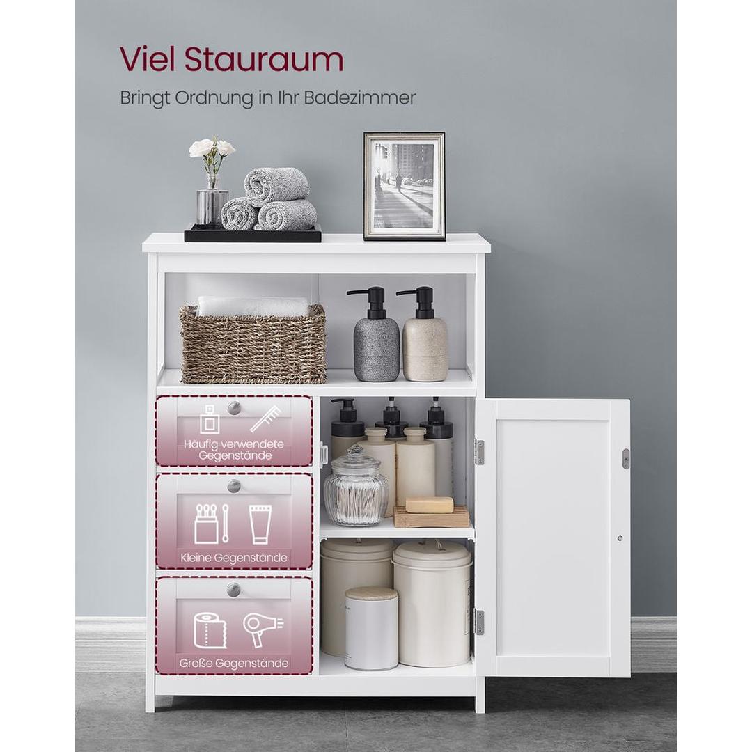 Badkamermeubel met 3 Lades – Opbergkast met Open Vak en Verstelbare Legplank, 30 × 60 × 80 cm