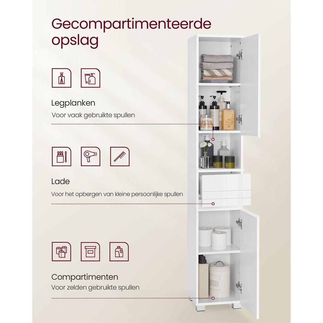 Badkamerkast 30 × 30 × 170 cm – Staande Opbergkast met Boven- en Onderkast, Lade en Verstelbare Legplanken