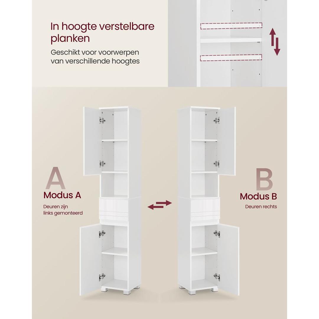 Badkamerkast 30 × 30 × 170 cm – Staande Opbergkast met Boven- en Onderkast, Lade en Verstelbare Legplanken