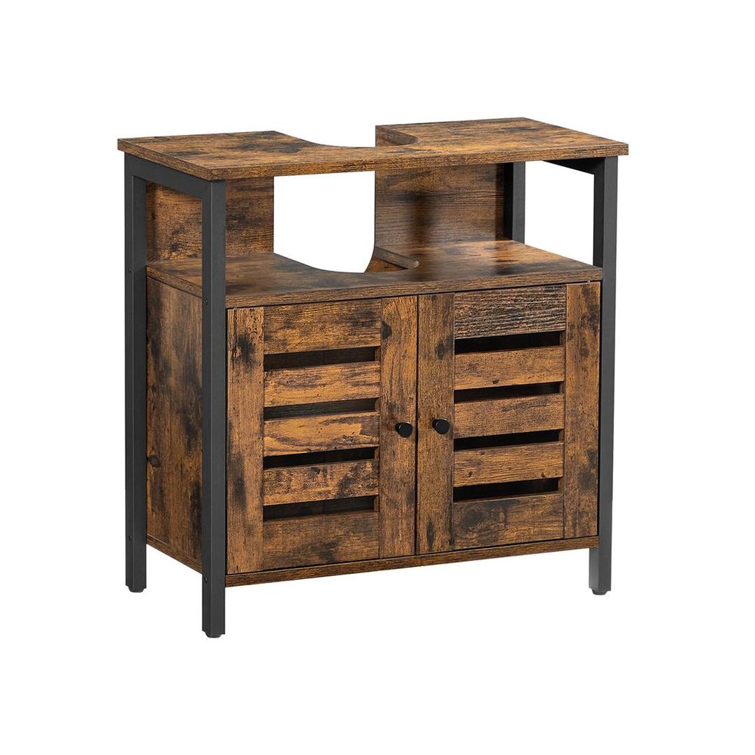 Wastafelonderkast in Vintage Bruin-Zwart – Badkamerkast met Open Vak en Verstelbare Plank, 60 × 30 × 60 cm