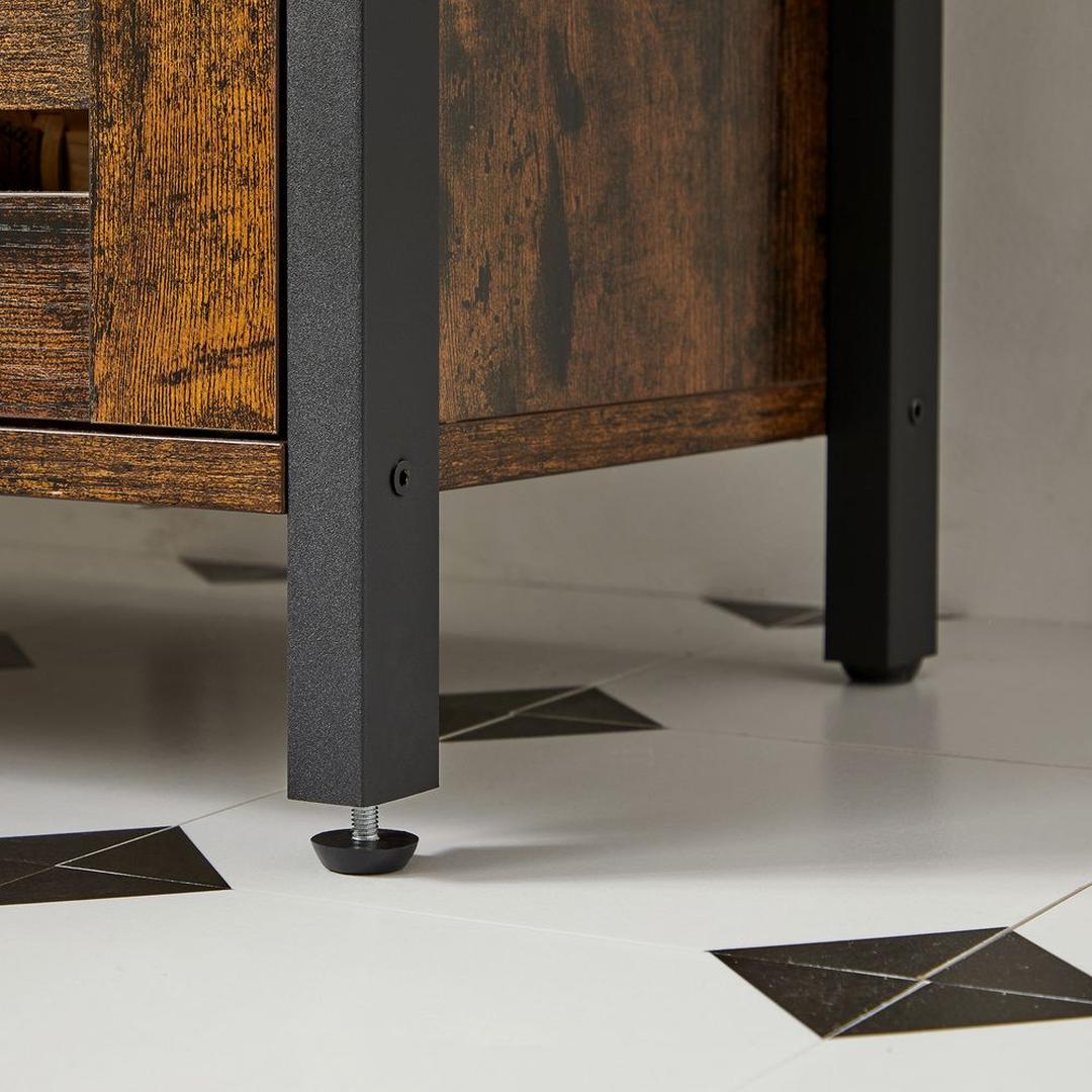 Wastafelonderkast in Vintage Bruin-Zwart – Badkamerkast met Open Vak en Verstelbare Plank, 60 × 30 × 60 cm