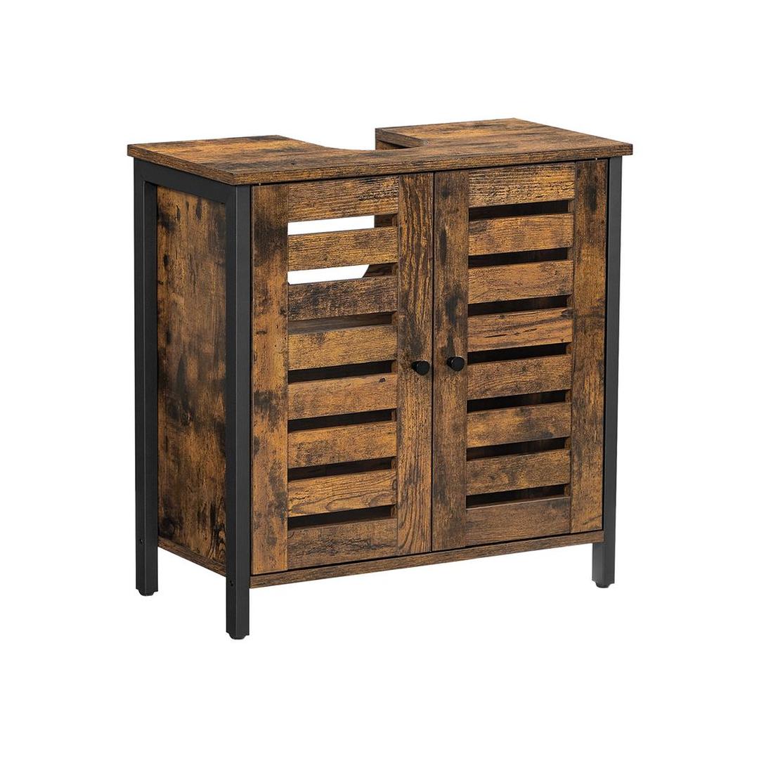 Wastafelonderkast in Vintage Bruin-Zwart – Badkamerkast met Verstelbare Plank en Sifonopening, 60 × 30 × 60 cm