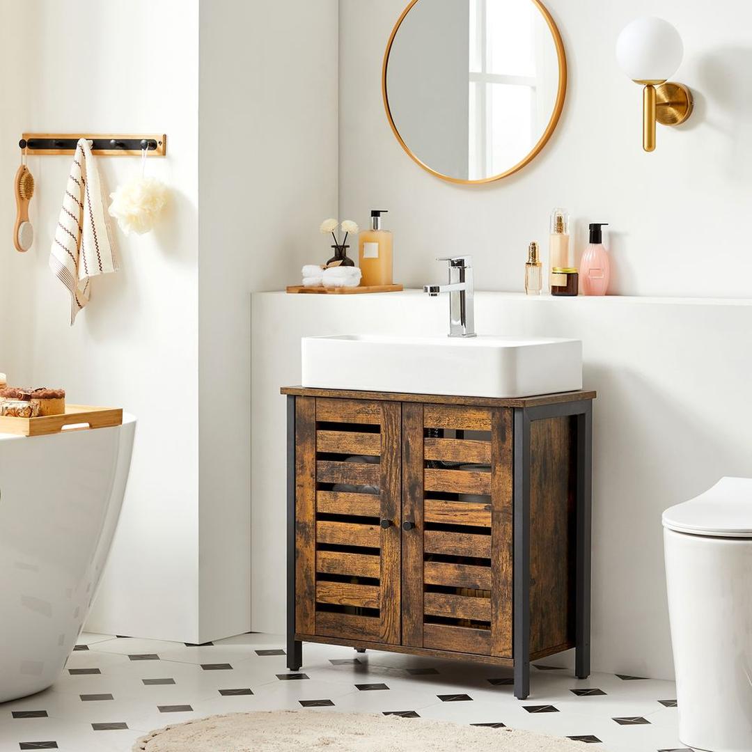 Wastafelonderkast in Vintage Bruin-Zwart – Badkamerkast met Verstelbare Plank en Sifonopening, 60 × 30 × 60 cm