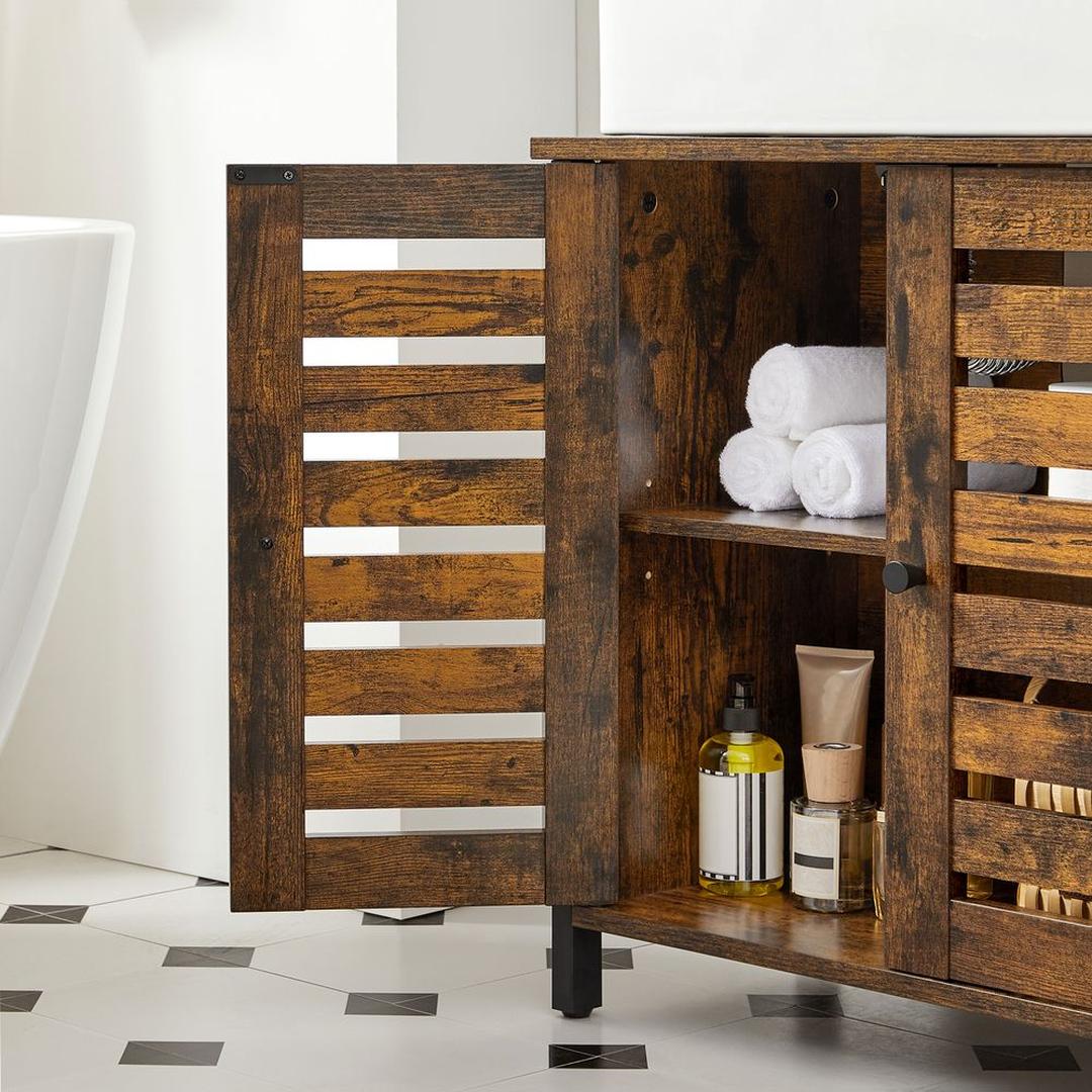 Wastafelonderkast in Vintage Bruin-Zwart – Badkamerkast met Verstelbare Plank en Sifonopening, 60 × 30 × 60 cm