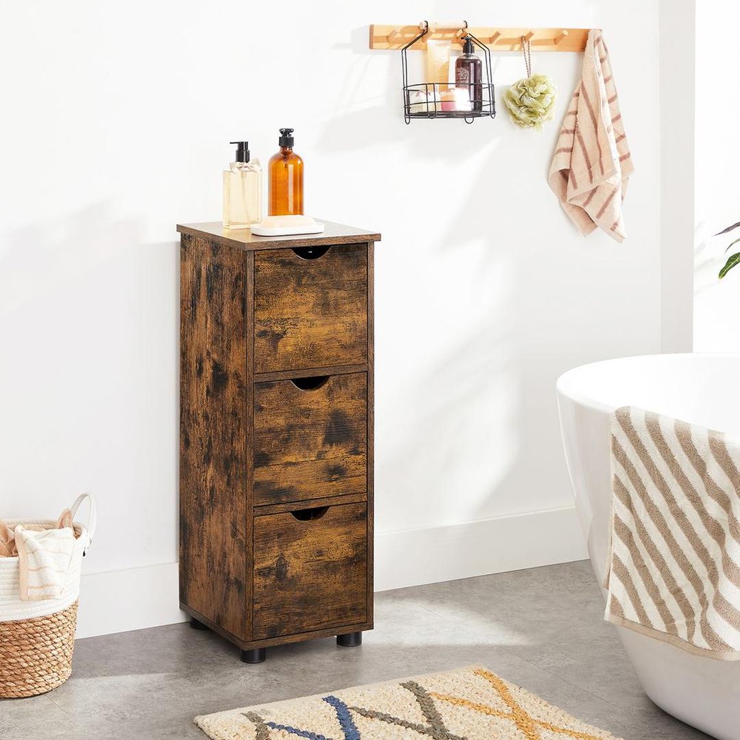 Badkamerkastje met 3 Lades – Compacte Opbergkast in Vintage Bruin, 30 × 30 × 80 cm
