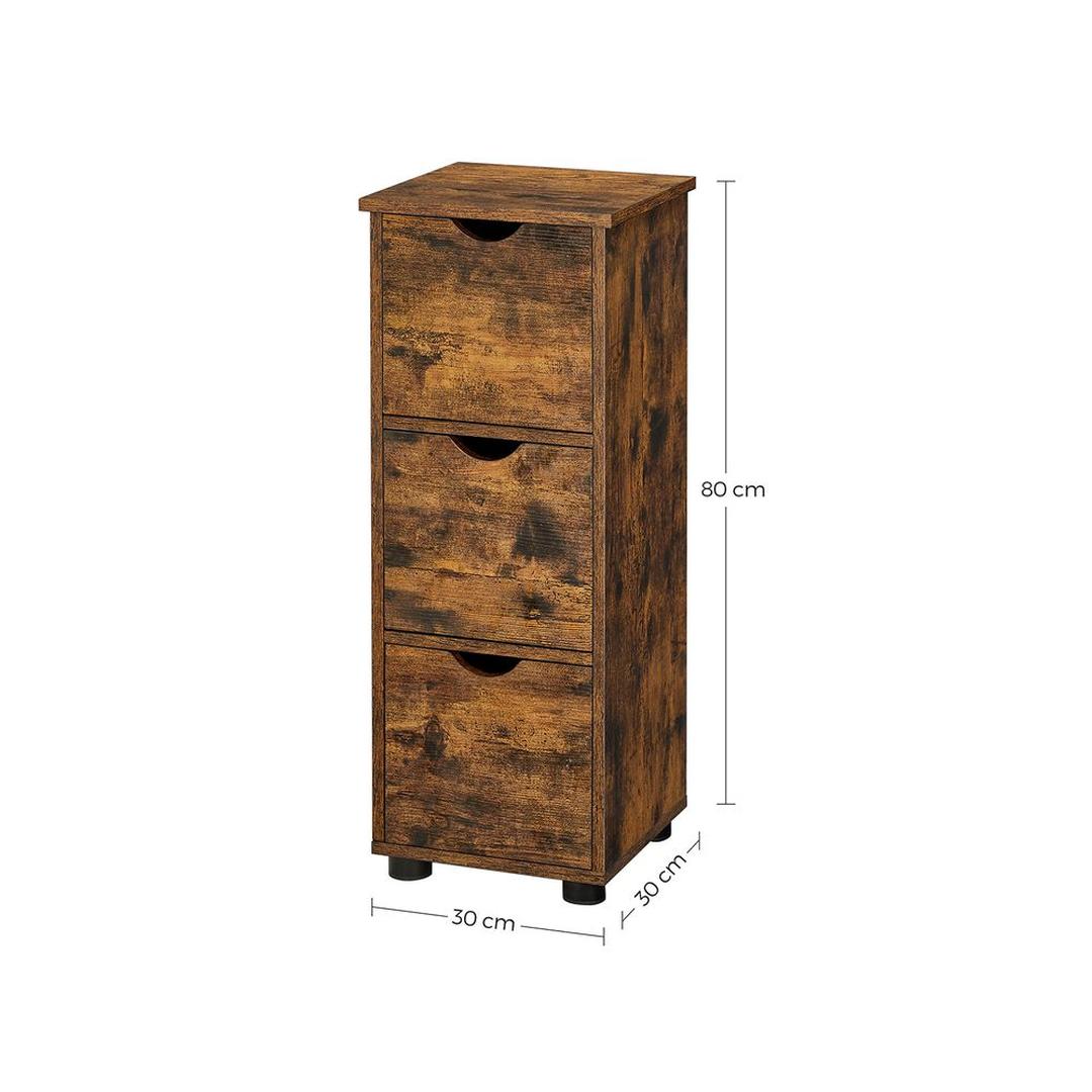 Badkamerkastje met 3 Lades – Compacte Opbergkast in Vintage Bruin, 30 × 30 × 80 cm