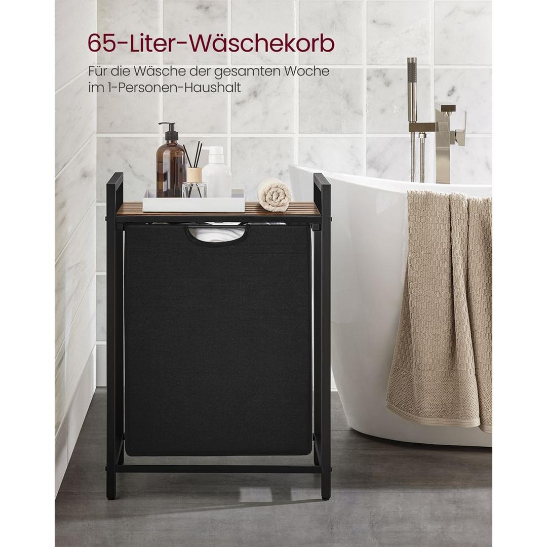 Wasmand met Uittrekbare Waszakken – Wasbox met 2 Vakken, Opbergblad en Stalen Frame