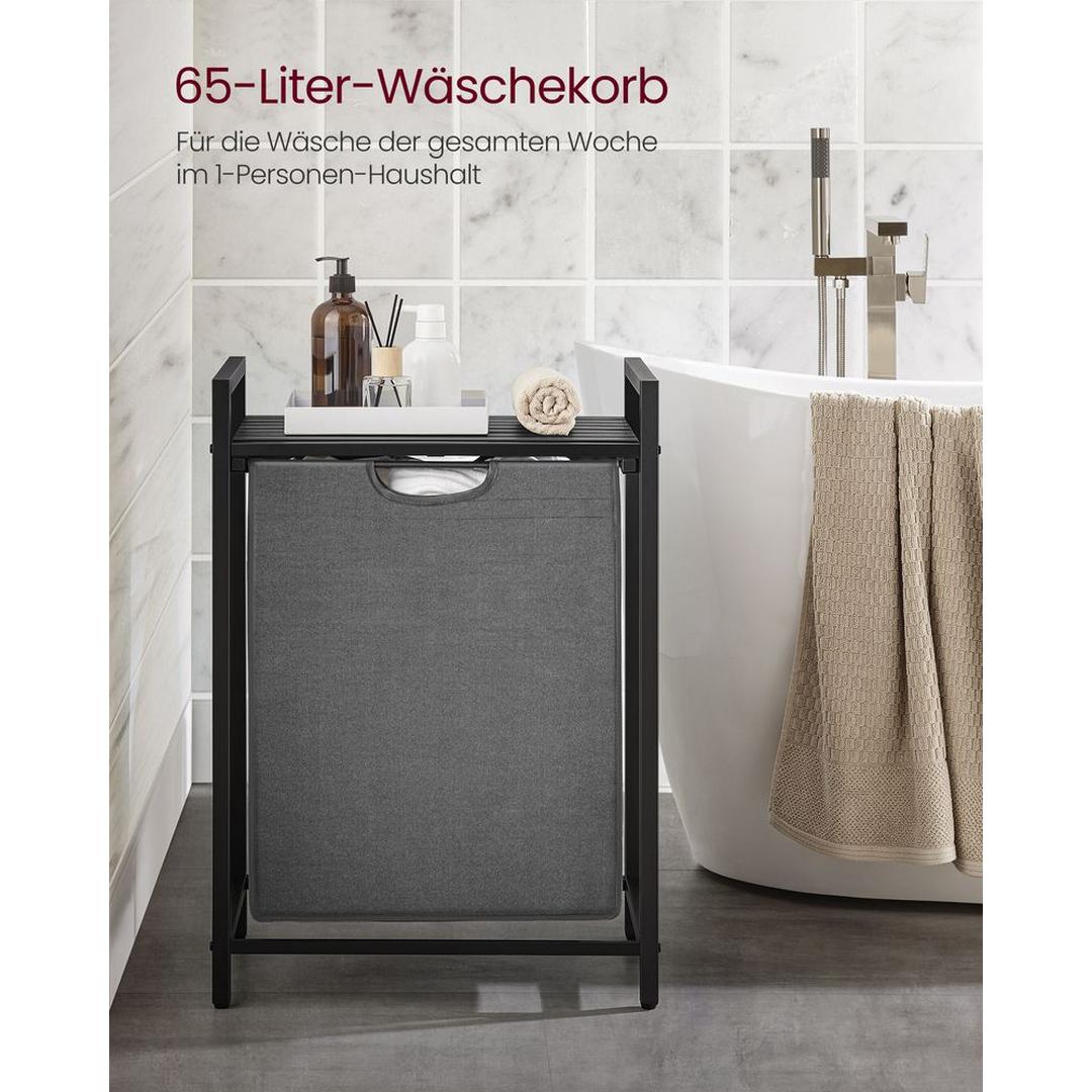 Wasmand met Uittrekbare Waszakken – Wasbox met 2 Vakken, Opbergblad en Stalen Frame