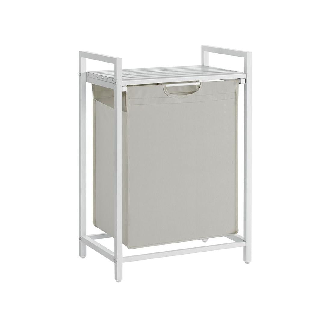 Wasmand met Uittrekbare Waszakken – Wasbox met 2 Vakken, Opbergblad en Stalen Frame