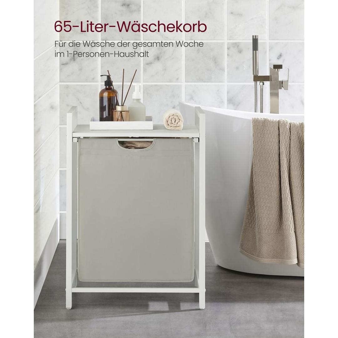Wasmand met Uittrekbare Waszakken – Wasbox met 2 Vakken, Opbergblad en Stalen Frame