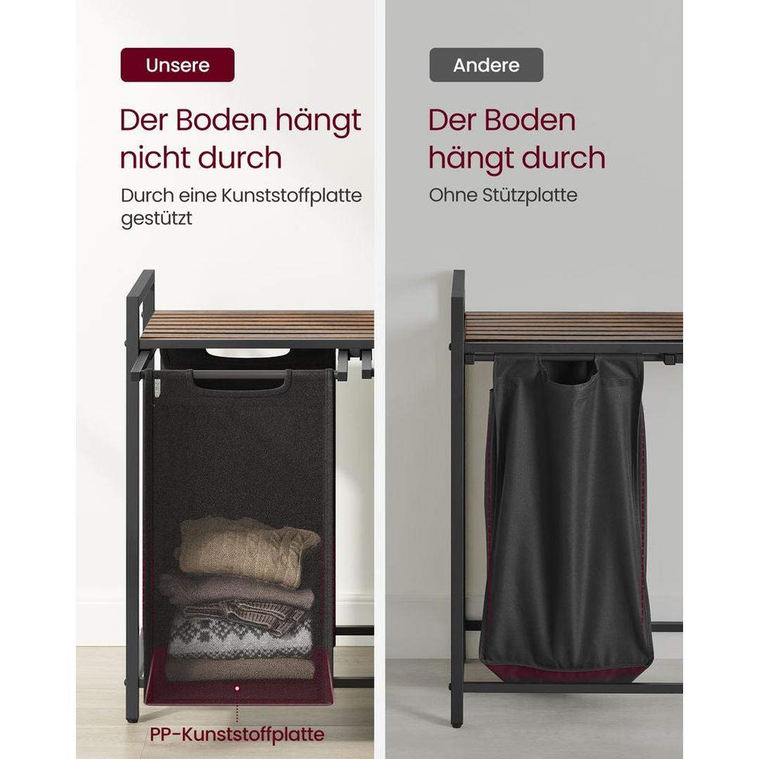 Wasmand met Uittrekbare Waszakken – Wasbox met 2 Vakken, Opbergblad en Stalen Frame