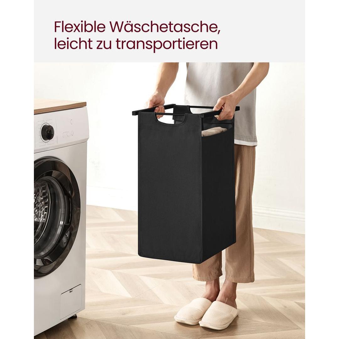 Wasmand met Uittrekbare Waszakken – Wasbox met 2 Vakken, Opbergblad en Stalen Frame