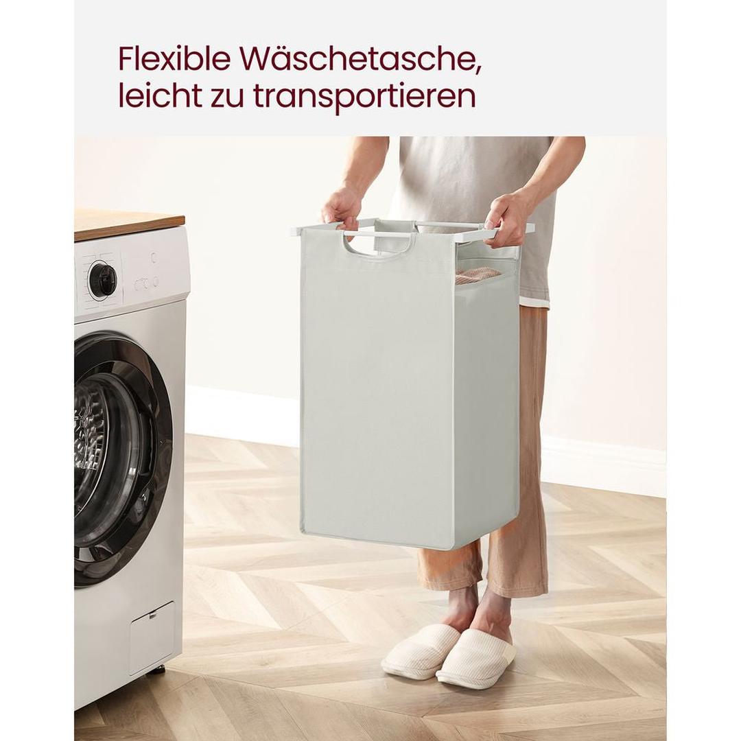 Wasmand met Uittrekbare Waszakken – Wasbox met 2 Vakken, Opbergblad en Stalen Frame