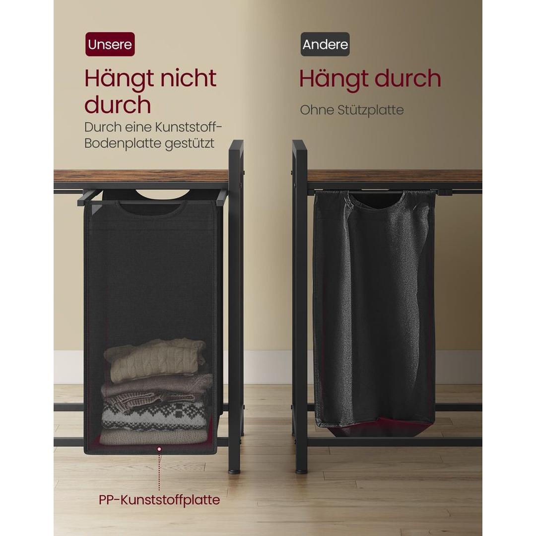 Wasmand met Uittrekbare Waszakken – Wasbox met 2 Vakken, Opbergblad en Stalen Frame