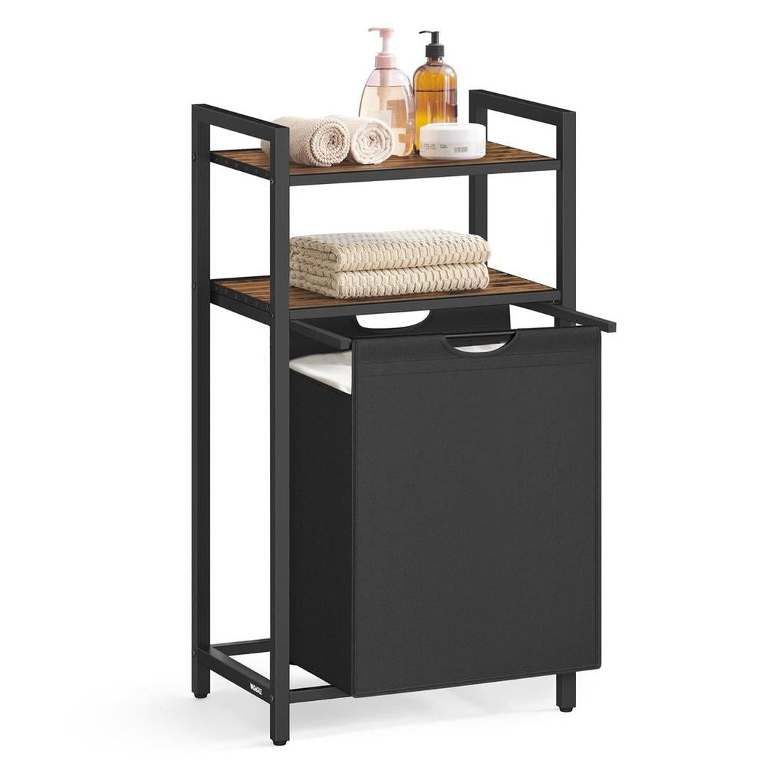 Wasmand met 2 Compartimenten – Wasbox met 2 Uitneembare Waszakken en 2 Opbergplanken