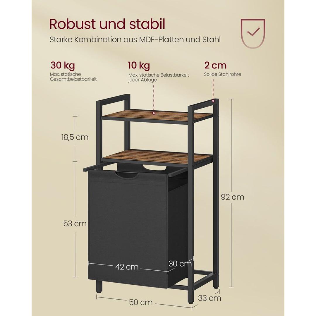 Wasmand met 2 Compartimenten – Wasbox met 2 Uitneembare Waszakken en 2 Opbergplanken