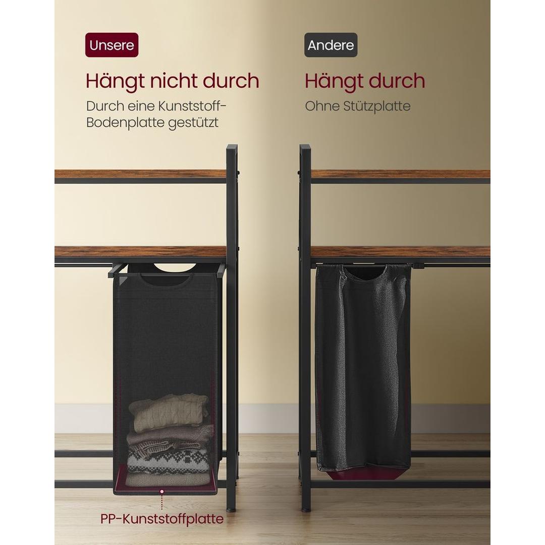 Wasmand met 2 Compartimenten – Wasbox met 2 Uitneembare Waszakken en 2 Opbergplanken