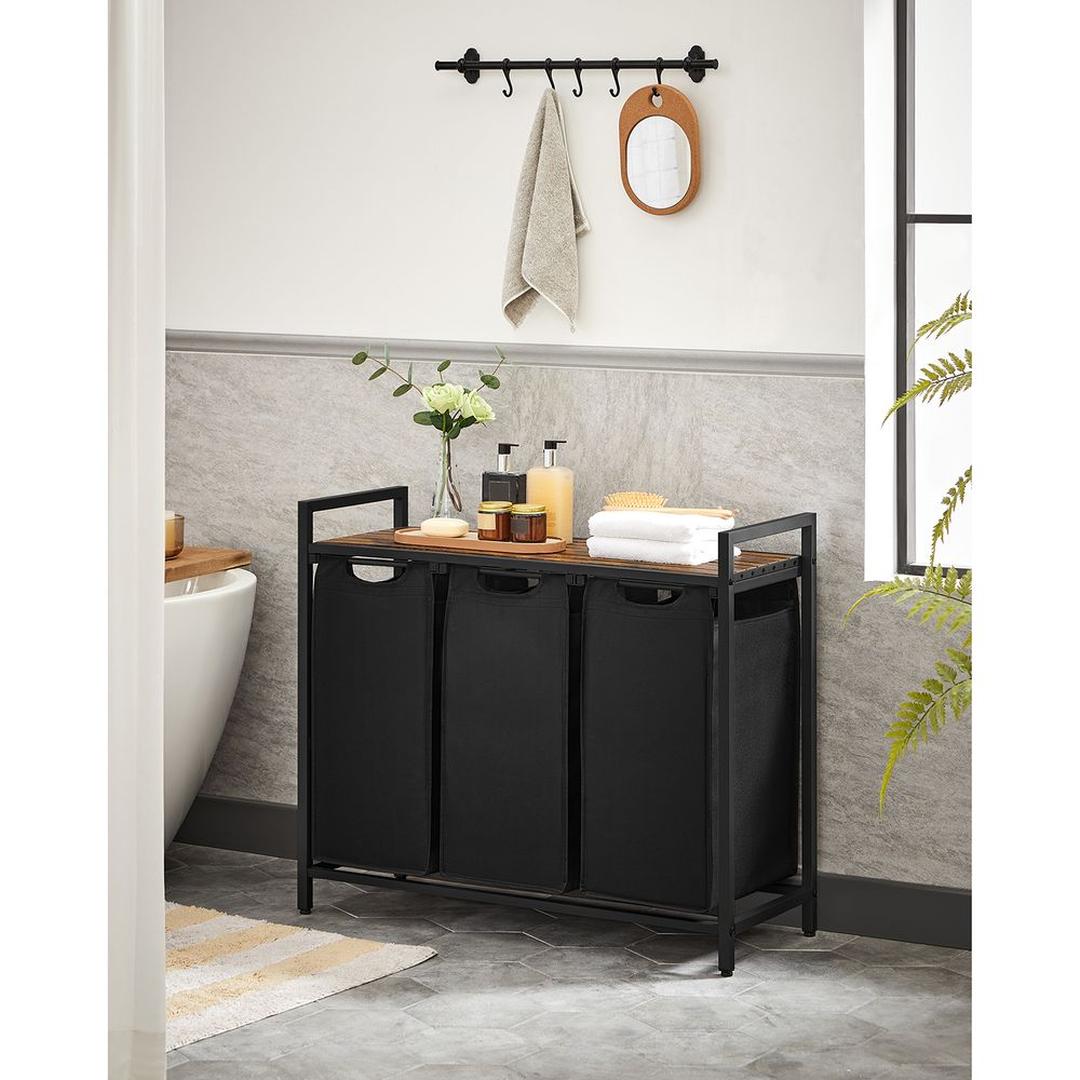 Wasmand met 3 Vakverdelers – Gescheiden Wasmand voor Badkamer of Wasruimte