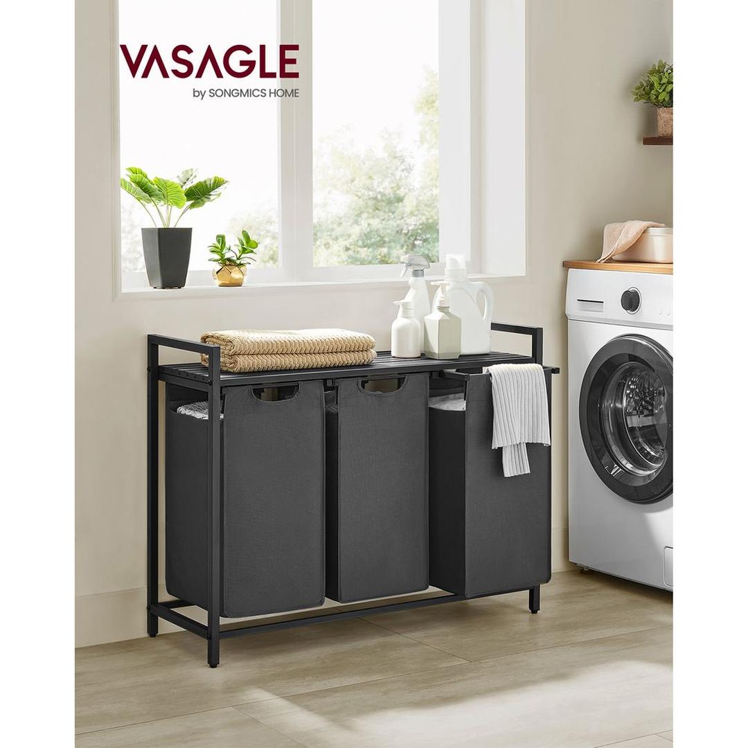 Wasmand met 3 Vakverdelers – Gescheiden Wasmand voor Badkamer of Wasruimte