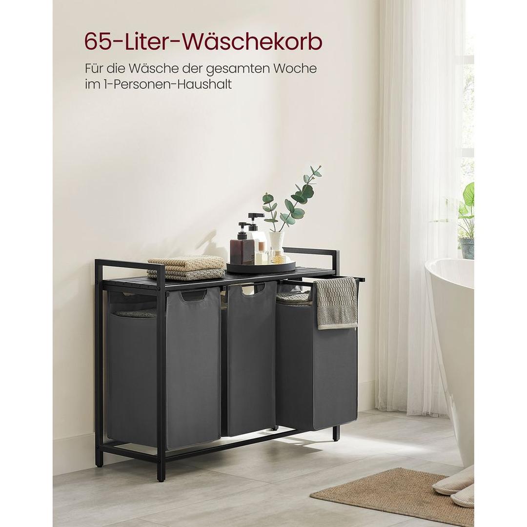Wasmand met 3 Vakverdelers – Gescheiden Wasmand voor Badkamer of Wasruimte