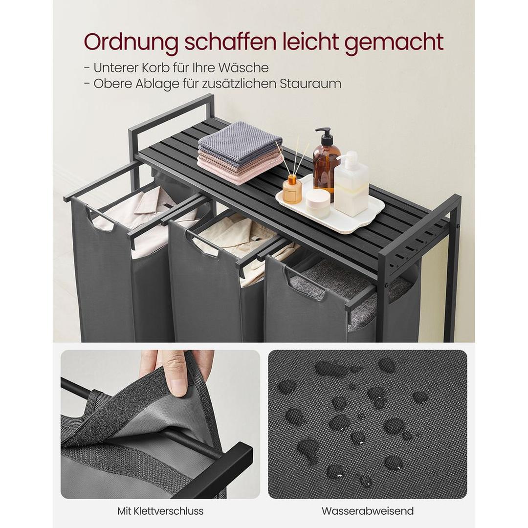 Wasmand met 3 Vakverdelers – Gescheiden Wasmand voor Badkamer of Wasruimte