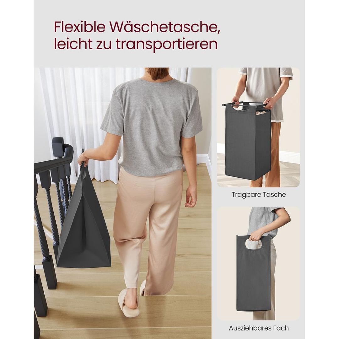 Wasmand met 3 Vakverdelers – Gescheiden Wasmand voor Badkamer of Wasruimte