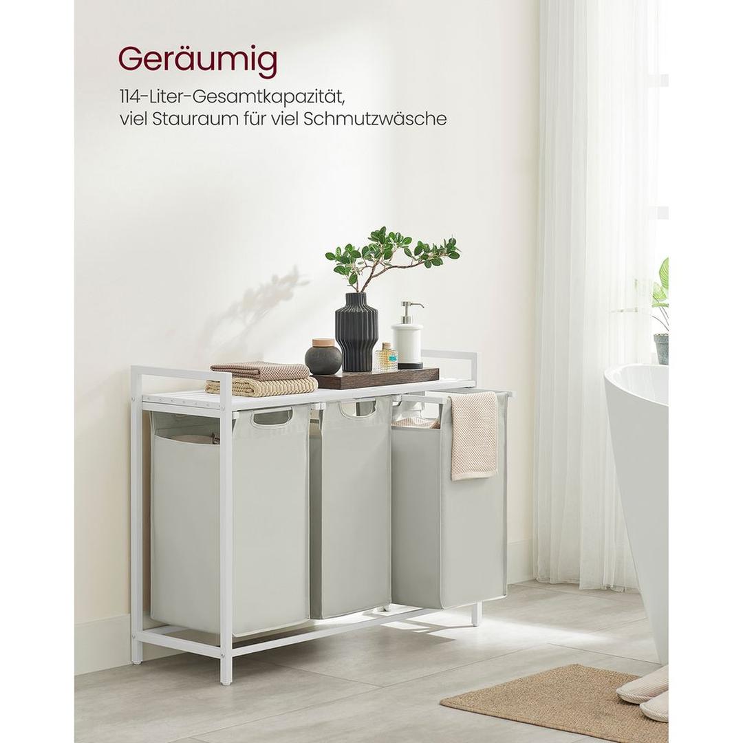 Wasmand met 3 Vakverdelers – Gescheiden Wasmand voor Badkamer of Wasruimte