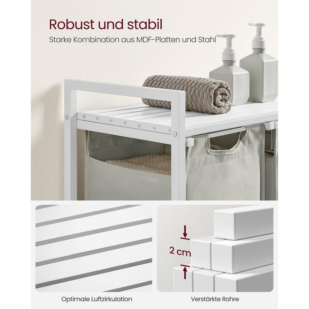 Wasmand met 3 Vakverdelers – Gescheiden Wasmand voor Badkamer of Wasruimte