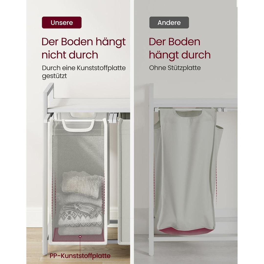 Wasmand met 3 Vakverdelers – Gescheiden Wasmand voor Badkamer of Wasruimte