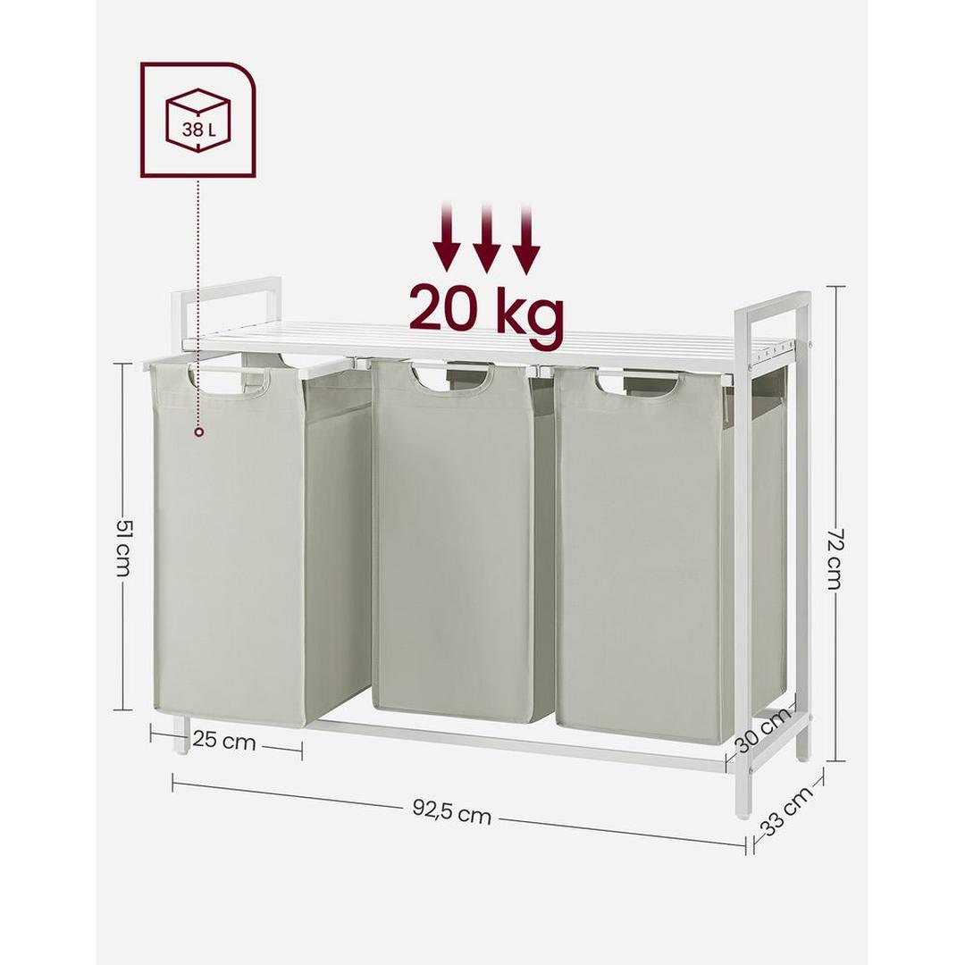 Wasmand met 3 Vakverdelers – Gescheiden Wasmand voor Badkamer of Wasruimte
